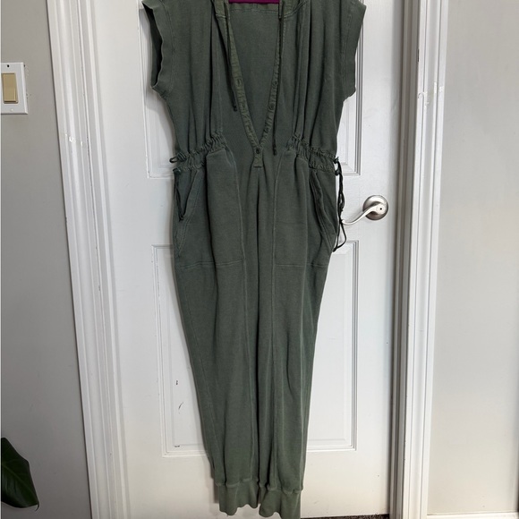 Anthropologie Daily Practice Vapor Waffle Green Hooded Jumpsuit Size MP - Picture 4 of 8